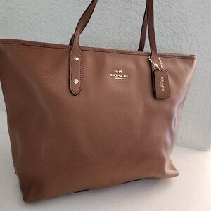 Coach Brown Leather Shoulder Tote with Gold Hardware